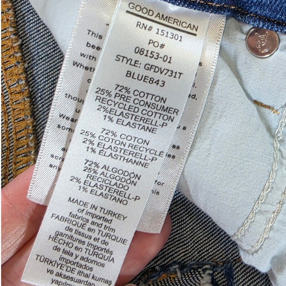 Good American 70s Flare High Rise Jeans 12 31 Distressed Modern Boho Blue - Picture 8 of 11